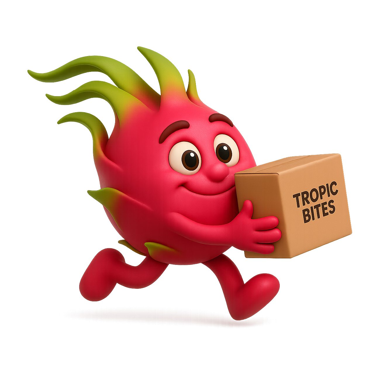 Tropic Bites delivery mascot with a box